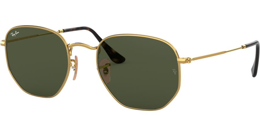 Sonnenbrille Ray-Ban RB3548N Hexagonal Flat Lenses Glänzend Gold / Grün 